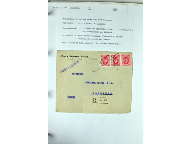 1900/44 (ca.), ägyptische und sudanesische Perfins, umfangreiche Sammlung in 2 Ordnern mit einer Vielzahl voll Lochungen vers