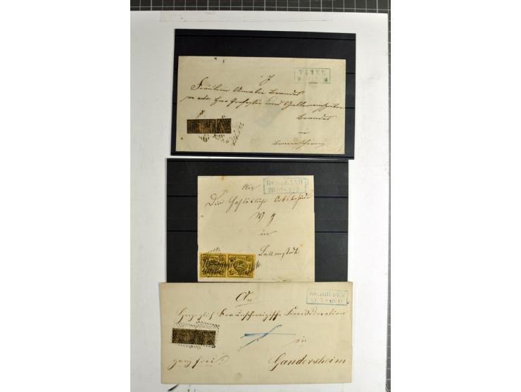 1852/65, 8 Briefe (u.a. mit Nr. 1 sowie Nr. 4 im 3er-Streifen), 1 Postschein sowie Nr. 4 im 4er-Block und Nr 11 im 3er-Block