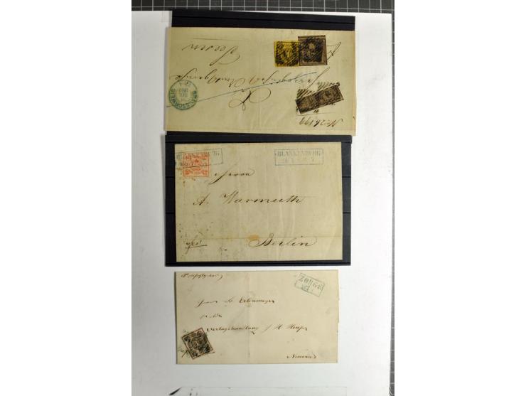 1852/65, 8 Briefe (u.a. mit Nr. 1 sowie Nr. 4 im 3er-Streifen), 1 Postschein sowie Nr. 4 im 4er-Block und Nr 11 im 3er-Block