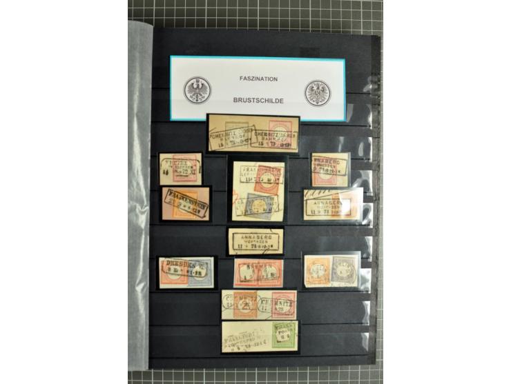 1872/74, sehr schöne gestempelte Brustschild-Sammlung inkl. Briefstücken und Briefen, dabei fast auschließlich sehr schöne Ma
