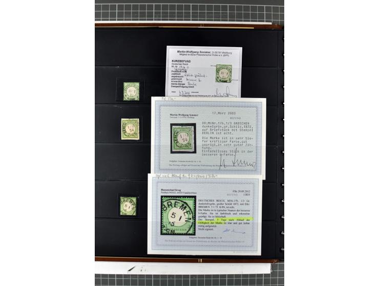 1872/74, Brustschilde-Spezialsammlung, überwiegend gestempelt mit ca. 240 Einzelmarken/Briefstücken und 44 Briefen/Karten. Da