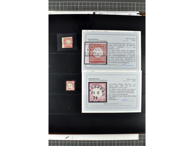 1872/74, Brustschilde-Spezialsammlung, überwiegend gestempelt mit ca. 240 Einzelmarken/Briefstücken und 44 Briefen/Karten. Da