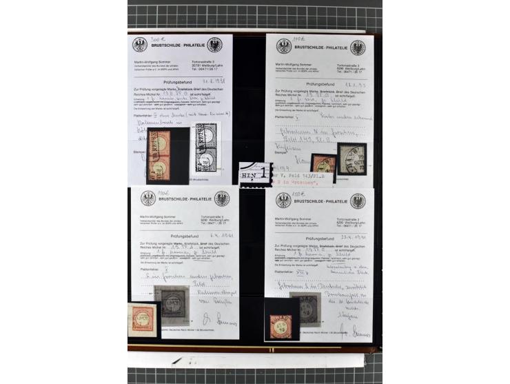1872/74, Brustschilde-Spezialsammlung, überwiegend gestempelt mit ca. 240 Einzelmarken/Briefstücken und 44 Briefen/Karten. Da