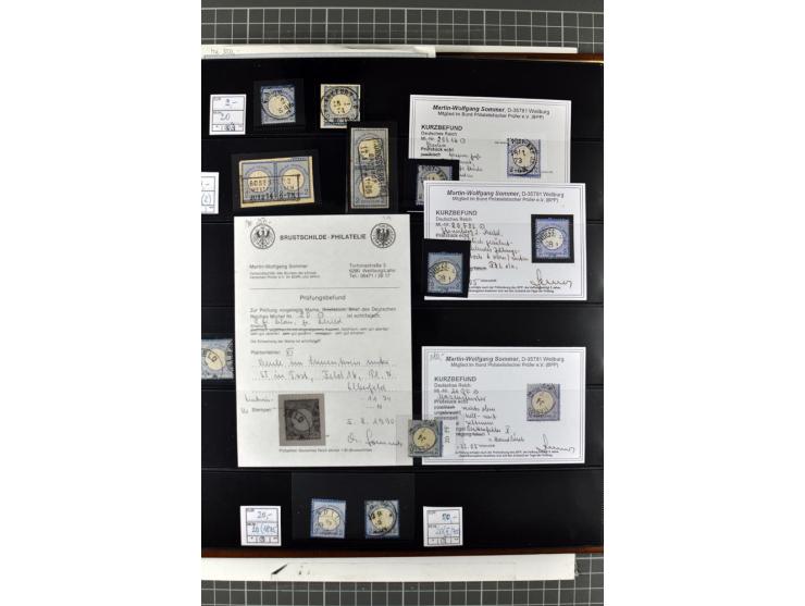 1872/74, Brustschilde-Spezialsammlung, überwiegend gestempelt mit ca. 240 Einzelmarken/Briefstücken und 44 Briefen/Karten. Da