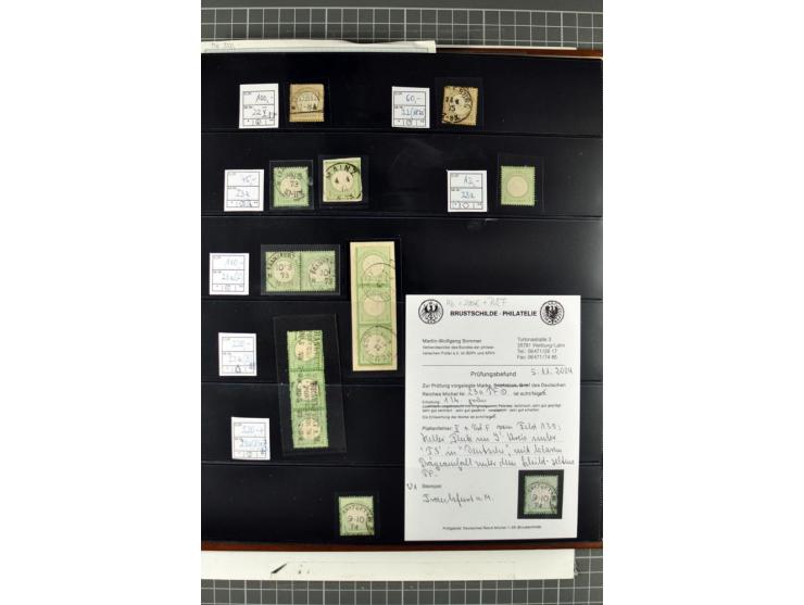 1872/74, Brustschilde-Spezialsammlung, überwiegend gestempelt mit ca. 240 Einzelmarken/Briefstücken und 44 Briefen/Karten. Da