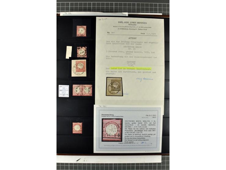 1872/74, Brustschilde-Spezialsammlung, überwiegend gestempelt mit ca. 240 Einzelmarken/Briefstücken und 44 Briefen/Karten. Da