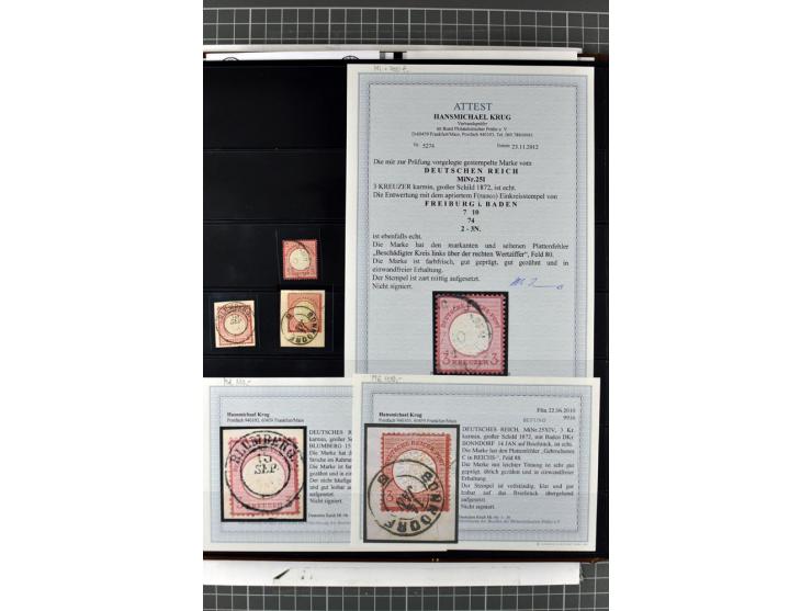 1872/74, Brustschilde-Spezialsammlung, überwiegend gestempelt mit ca. 240 Einzelmarken/Briefstücken und 44 Briefen/Karten. Da