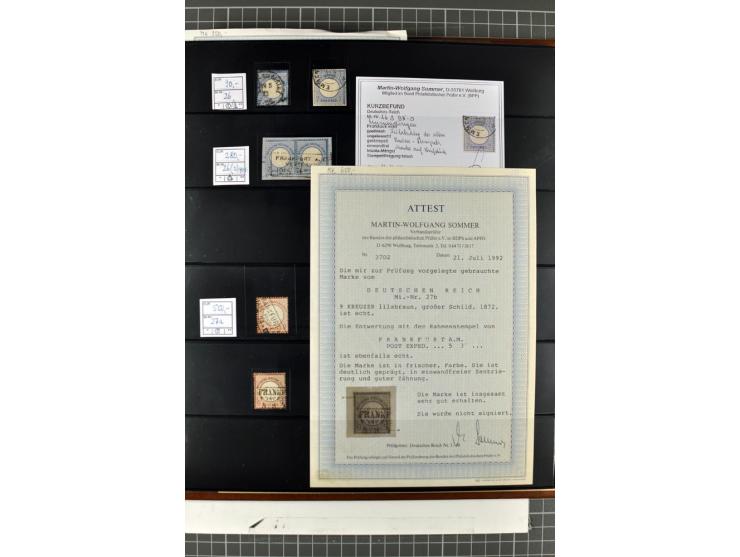 1872/74, Brustschilde-Spezialsammlung, überwiegend gestempelt mit ca. 240 Einzelmarken/Briefstücken und 44 Briefen/Karten. Da