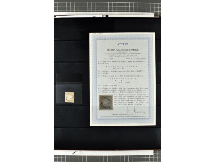 1872/74, Brustschilde-Spezialsammlung, überwiegend gestempelt mit ca. 240 Einzelmarken/Briefstücken und 44 Briefen/Karten. Da