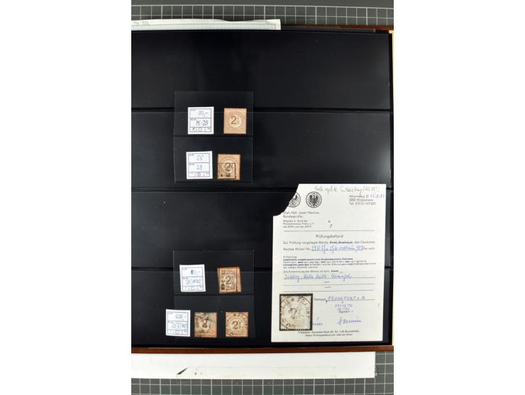 1872/74, Brustschilde-Spezialsammlung, überwiegend gestempelt mit ca. 240 Einzelmarken/Briefstücken und 44 Briefen/Karten. Da