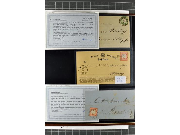 1872/74, Brustschilde-Spezialsammlung, überwiegend gestempelt mit ca. 240 Einzelmarken/Briefstücken und 44 Briefen/Karten. Da