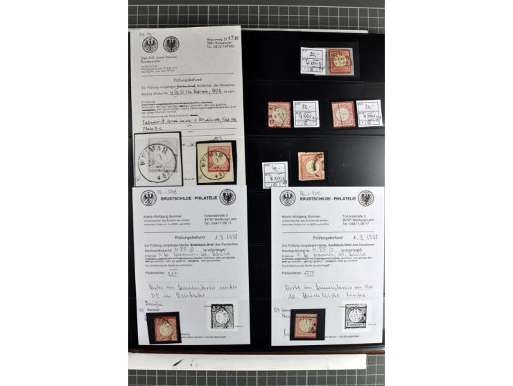 1872/74, Brustschilde-Spezialsammlung, überwiegend gestempelt mit ca. 240 Einzelmarken/Briefstücken und 44 Briefen/Karten. Da