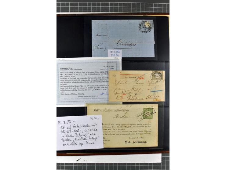 1872/74, Brustschilde-Spezialsammlung, überwiegend gestempelt mit ca. 240 Einzelmarken/Briefstücken und 44 Briefen/Karten. Da
