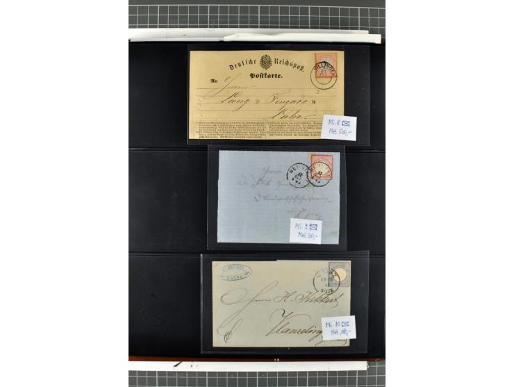 1872/74, Brustschilde-Spezialsammlung, überwiegend gestempelt mit ca. 240 Einzelmarken/Briefstücken und 44 Briefen/Karten. Da