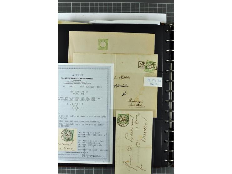 1872/74, Brustschilde-Spezialsammlung, überwiegend gestempelt mit ca. 240 Einzelmarken/Briefstücken und 44 Briefen/Karten. Da