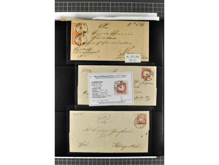1872/74, Brustschilde-Spezialsammlung, überwiegend gestempelt mit ca. 240 Einzelmarken/Briefstücken und 44 Briefen/Karten. Da