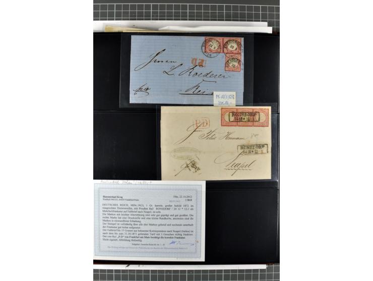 1872/74, Brustschilde-Spezialsammlung, überwiegend gestempelt mit ca. 240 Einzelmarken/Briefstücken und 44 Briefen/Karten. Da