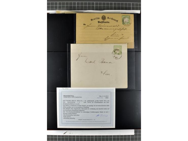 1872/74, Brustschilde-Spezialsammlung, überwiegend gestempelt mit ca. 240 Einzelmarken/Briefstücken und 44 Briefen/Karten. Da