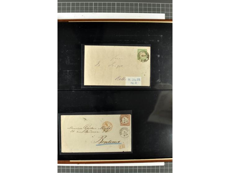 1872/74, Brustschilde-Spezialsammlung, überwiegend gestempelt mit ca. 240 Einzelmarken/Briefstücken und 44 Briefen/Karten. Da