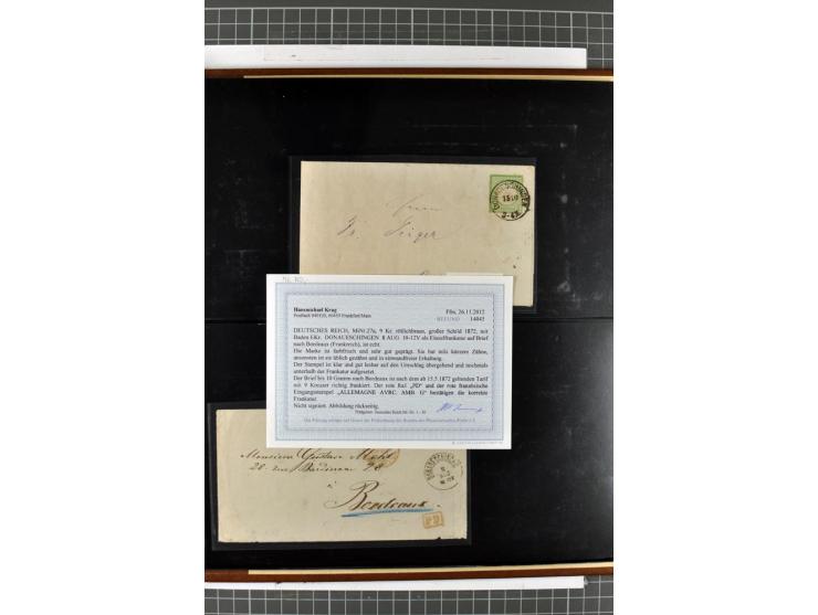 1872/74, Brustschilde-Spezialsammlung, überwiegend gestempelt mit ca. 240 Einzelmarken/Briefstücken und 44 Briefen/Karten. Da