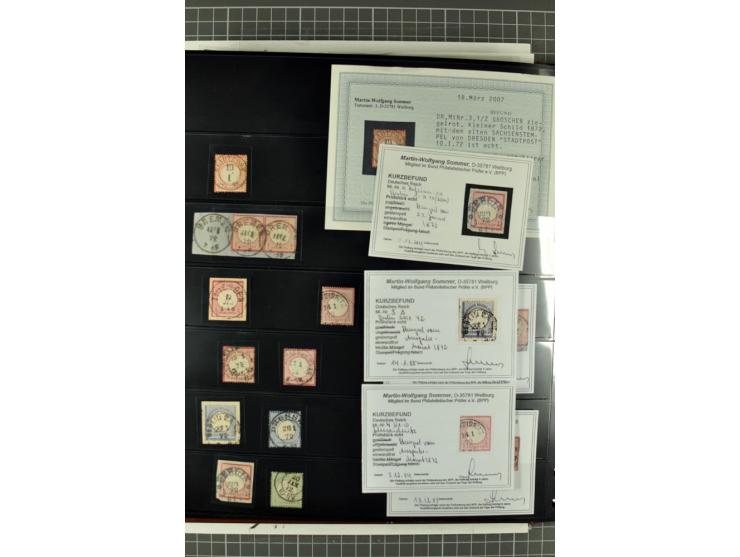 1872/74, Brustschilde-Spezialsammlung, überwiegend gestempelt mit ca. 240 Einzelmarken/Briefstücken und 44 Briefen/Karten. Da