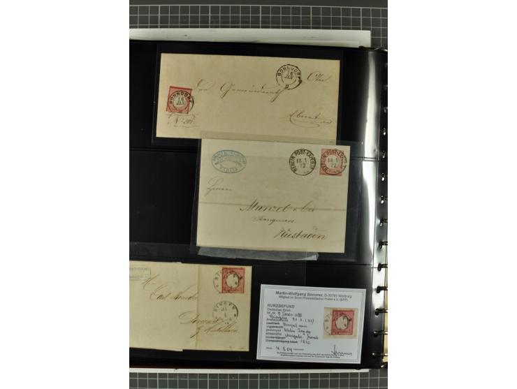 1872/74, Brustschilde-Spezialsammlung, überwiegend gestempelt mit ca. 240 Einzelmarken/Briefstücken und 44 Briefen/Karten. Da