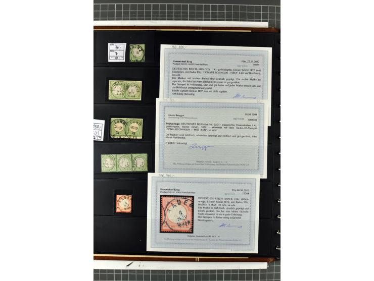 1872/74, Brustschilde-Spezialsammlung, überwiegend gestempelt mit ca. 240 Einzelmarken/Briefstücken und 44 Briefen/Karten. Da