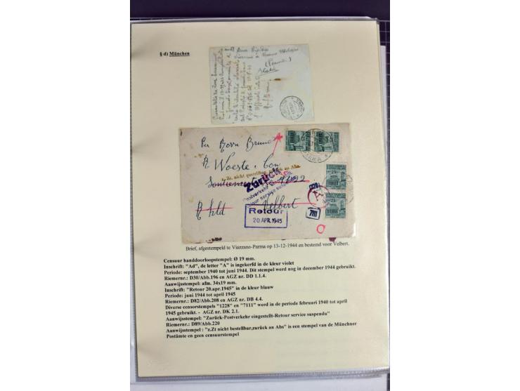 1940/1944, interessante Ausstellungs-Sammlung der Zensur-Dienststelle München mit über 50 Briefen und Karten, dabei viele ver
