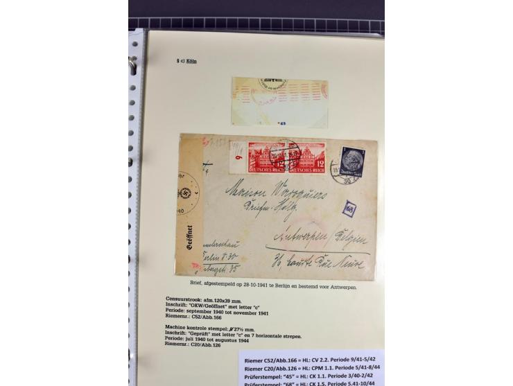 1940/1944, interessante Ausstellungs-Sammlung der Zensur-Dienststelle KÖLN mit fast 90 Briefen und Karten, dabei viele versch