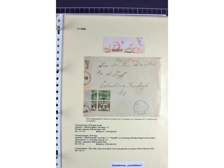 1940/1944, interessante Ausstellungs-Sammlung der Zensur-Dienststelle KÖLN mit fast 90 Briefen und Karten, dabei viele versch
