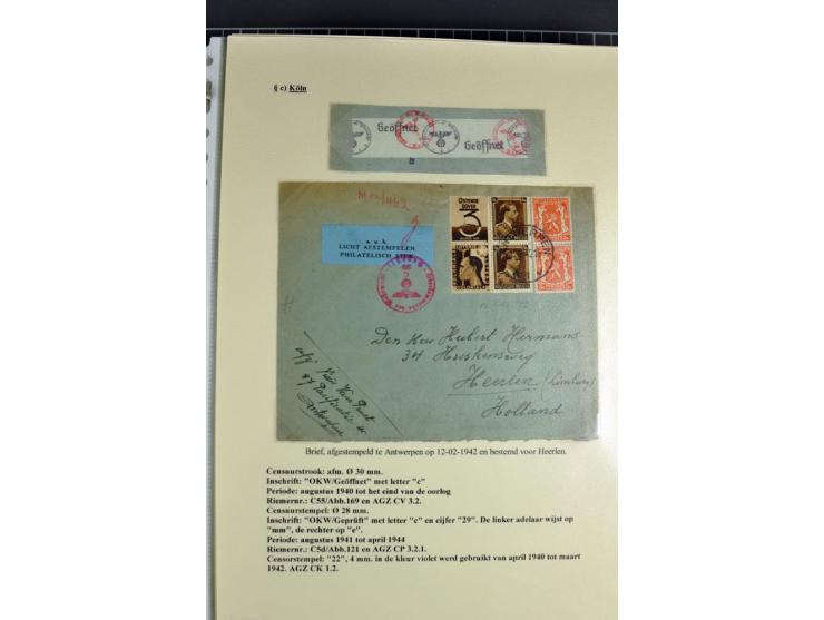 1940/1944, interessante Ausstellungs-Sammlung der Zensur-Dienststelle KÖLN mit fast 90 Briefen und Karten, dabei viele versch