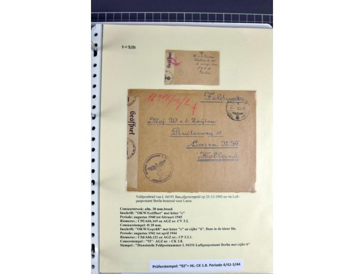 1940/1944, interessante Ausstellungs-Sammlung der Zensur-Dienststelle KÖLN mit fast 90 Briefen und Karten, dabei viele versch