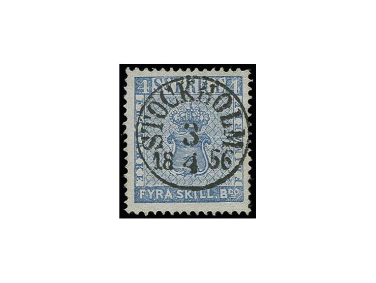 4 sk. blue, well centered and full clean perforation, nice fresh colour, cancelled by perfect strike of cds. "STOCKHOLM 3/4 1