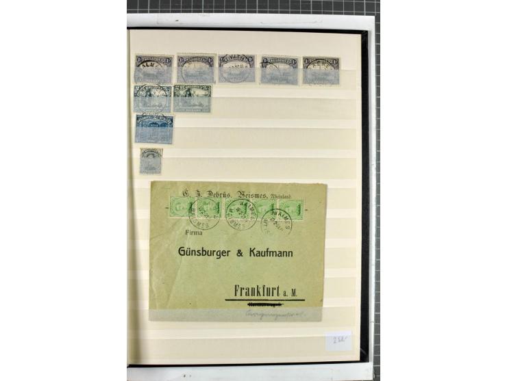 AUSGABEN FÜR EUPEN UND MALMEDY: 1920, interessanter Posten mit besseren Werten, Bogenteilen, Briefstücke und wenige Umschläge