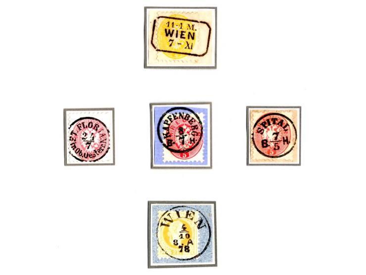 1858/67, Sammlung auf 4 Blättern mit losen Marken, 2 Briefen und diversen Briefstücken, dabei 2 Farbfrankaturen, durchweg seh