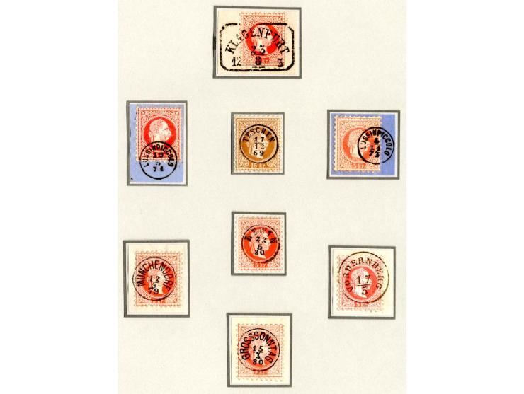 1858/67, Sammlung auf 4 Blättern mit losen Marken, 2 Briefen und diversen Briefstücken, dabei 2 Farbfrankaturen, durchweg seh