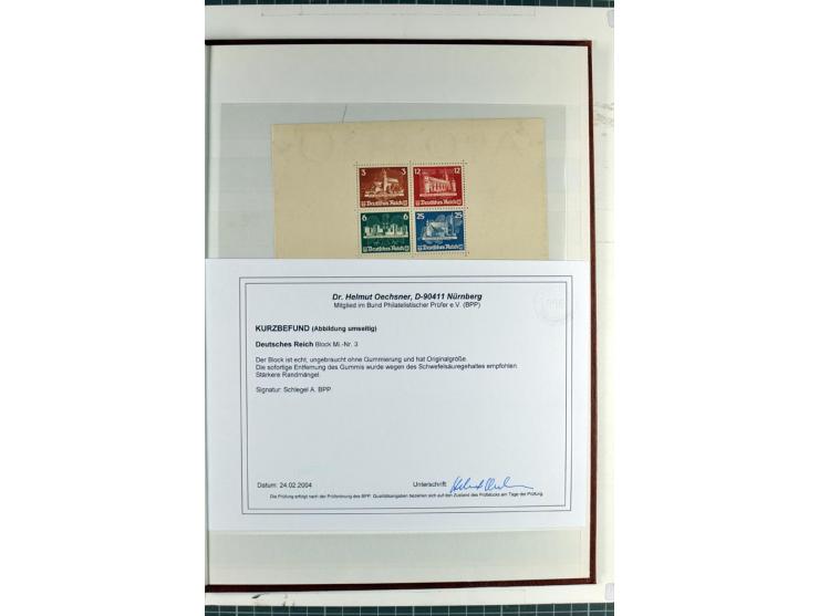 1930/1948, hochwertige Blockpartie mit Deutsches Reich Block 1 ungebraucht, Block 2 ungebraucht und gestempelt (Fotoattest Oe