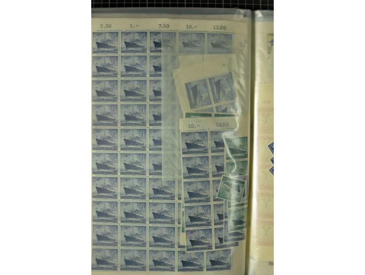 1950/1964, postrischer Lagerposten mit Bogen und Bogenteilen in unterschiedlichen Mengen, dabei u.a. Mi.-Nr. 71 (8), 75-79 (1