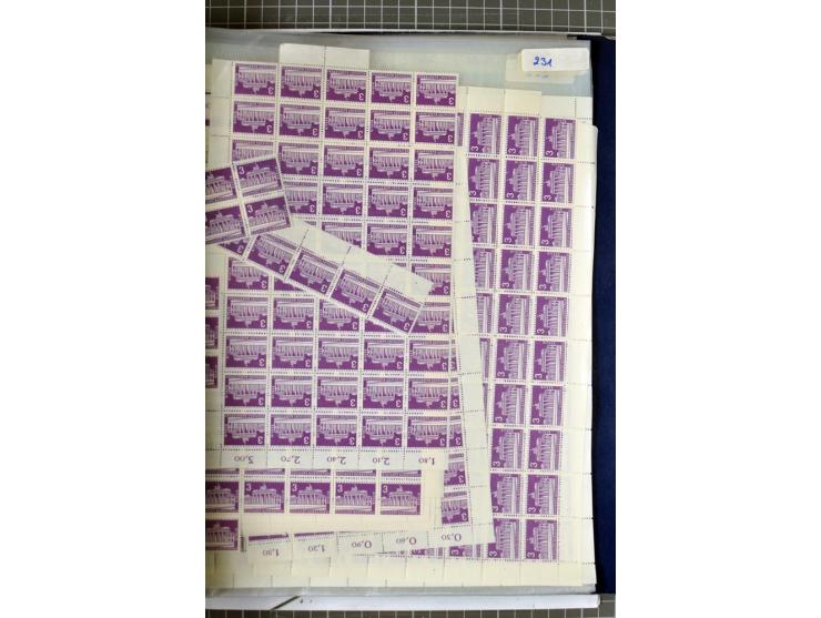 1950/1964, postrischer Lagerposten mit Bogen und Bogenteilen in unterschiedlichen Mengen, dabei u.a. Mi.-Nr. 71 (8), 75-79 (1