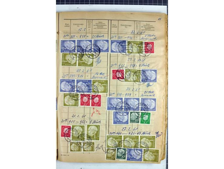 1960/64, Teil eines großformatigen Einlieferungsheftes, über 60 Blatt (wenige mit Fehlstellen), alle frankiert, meist mit Heu