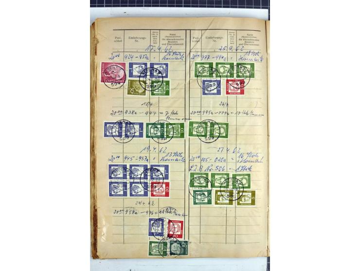 1960/64, Teil eines großformatigen Einlieferungsheftes, über 60 Blatt (wenige mit Fehlstellen), alle frankiert, meist mit Heu