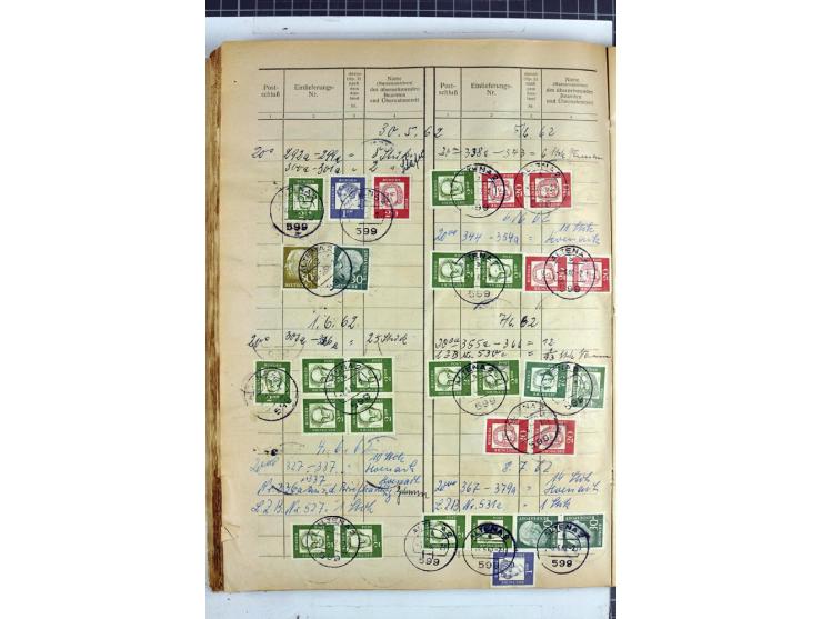 1960/64, Teil eines großformatigen Einlieferungsheftes, über 60 Blatt (wenige mit Fehlstellen), alle frankiert, meist mit Heu