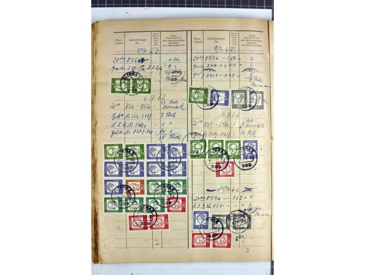 1960/64, Teil eines großformatigen Einlieferungsheftes, über 60 Blatt (wenige mit Fehlstellen), alle frankiert, meist mit Heu
