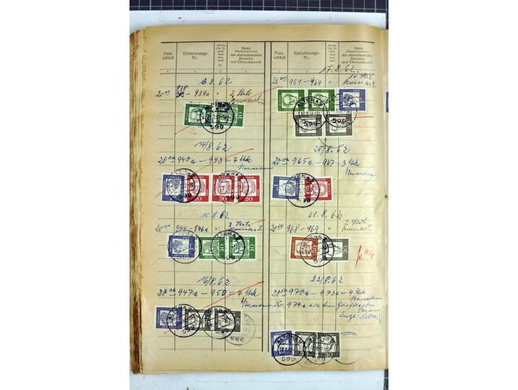 1960/64, Teil eines großformatigen Einlieferungsheftes, über 60 Blatt (wenige mit Fehlstellen), alle frankiert, meist mit Heu
