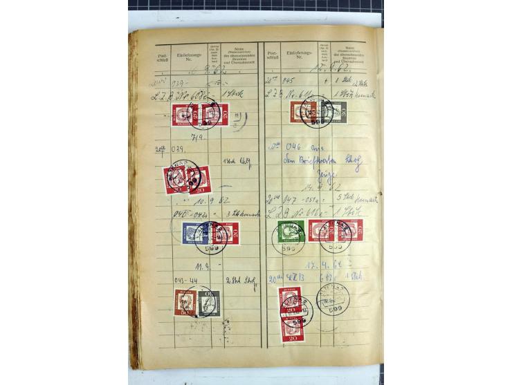 1960/64, Teil eines großformatigen Einlieferungsheftes, über 60 Blatt (wenige mit Fehlstellen), alle frankiert, meist mit Heu