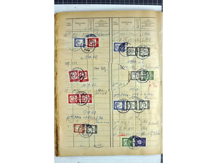 1960/64, Teil eines großformatigen Einlieferungsheftes, über 60 Blatt (wenige mit Fehlstellen), alle frankiert, meist mit Heu