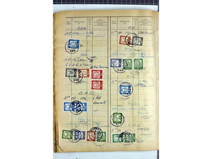 1960/64, Teil eines großformatigen Einlieferungsheftes, über 60 Blatt (wenige mit Fehlstellen), alle frankiert, meist mit Heu