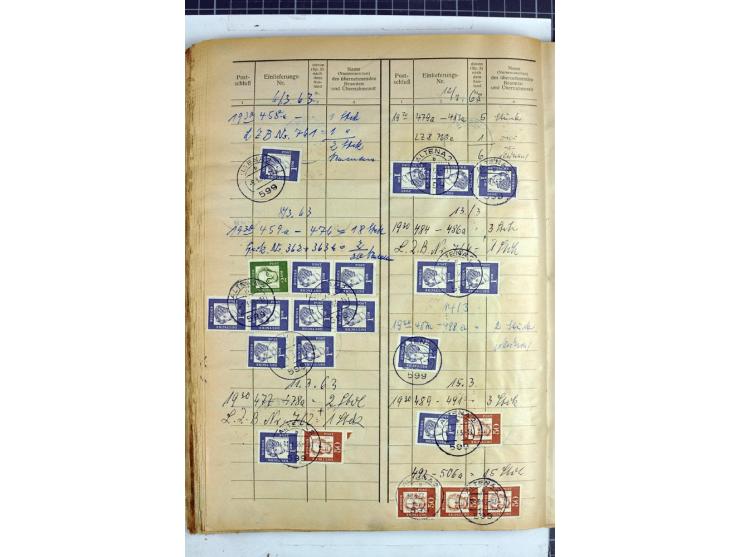1960/64, Teil eines großformatigen Einlieferungsheftes, über 60 Blatt (wenige mit Fehlstellen), alle frankiert, meist mit Heu
