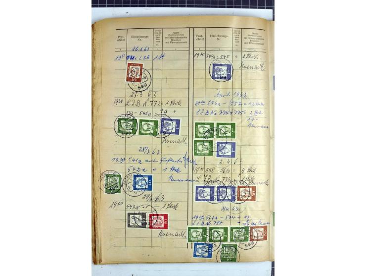 1960/64, Teil eines großformatigen Einlieferungsheftes, über 60 Blatt (wenige mit Fehlstellen), alle frankiert, meist mit Heu