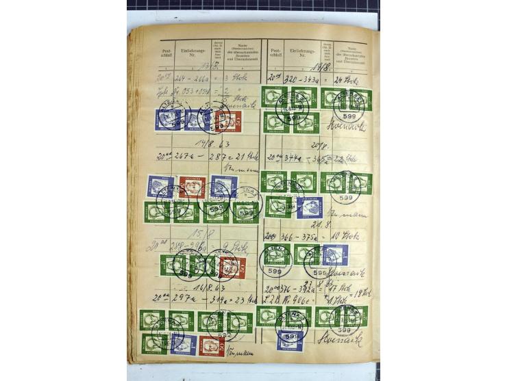 1960/64, Teil eines großformatigen Einlieferungsheftes, über 60 Blatt (wenige mit Fehlstellen), alle frankiert, meist mit Heu